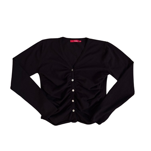 Folia Sweaters - Y2K Folia Black Long Sleeve Ruched Cardi